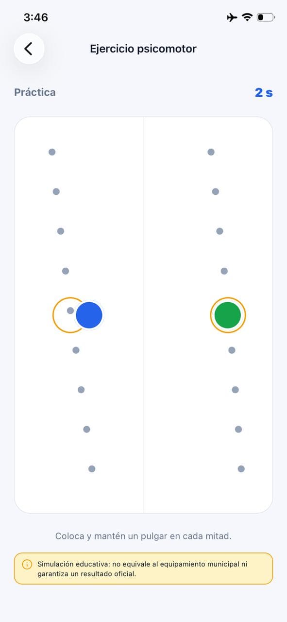 Ejercicio psicomotor de coordinación doble con ambos pulgares